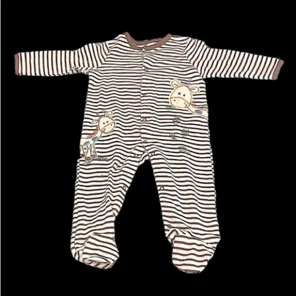 Baby 9 Month Footies Onsie PJs Brown & Crean Striped Giraffe by Little Me (New)
